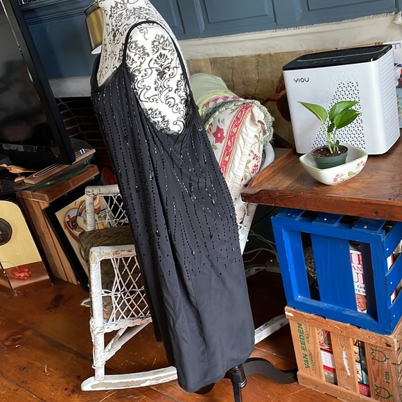 Eileen Fisher 100% Silk Dress Black with sequins spaghetti straps. Size 16 - Picture 3 of 14